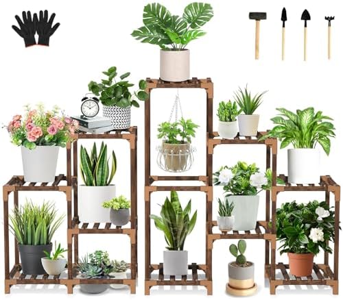 Uneedem Plant Stand Indoor Outdoor, 10 Tiered Plant Shelf Wood Plant Rack by Uneedem