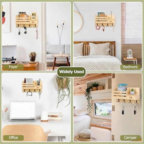 Key Holder Wall Mount, Wooden Key and Mail Organizer - Image 6