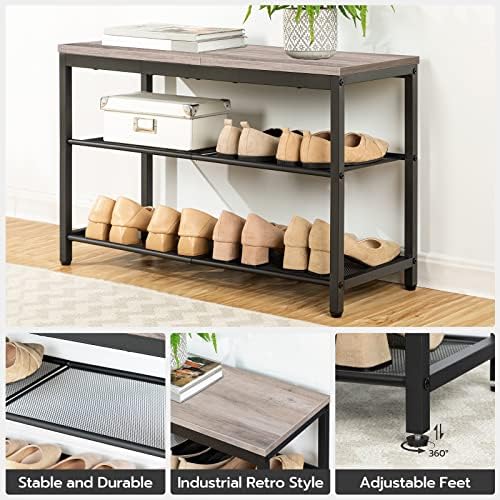 HOOBRO Shoe Bench, 3-Tier Shoe Rack, Industrial Shoe Organizer Storage Bench - Image 5