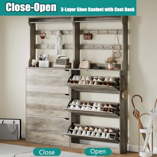 Shoe Cabinet for Entryway with 3 Flip Drawers, Narrow Hidden Slim Freestanding - Image 5
