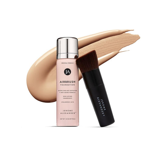 MagicMinerals AirBrush Foundation by Jerome Alexander – 2pc Set with Airbrush Foundation and Kabuki Brush - Spray Makeup with Anti-aging Ingredients for Smooth Radiant Skin - Dark Espresso