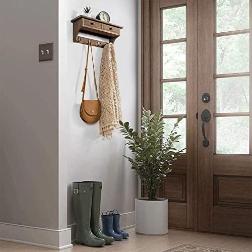 Emfogo Coat Hooks Mounted, Rustic Wood Coat Rack Mount Shelf - Image 3
