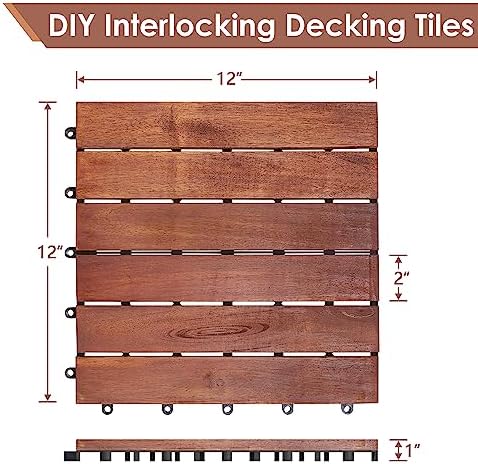 PrimeZone 54 PCS Solid Acacia Wood Interlocking Patio Deck Tiles Outdoor - Image 2