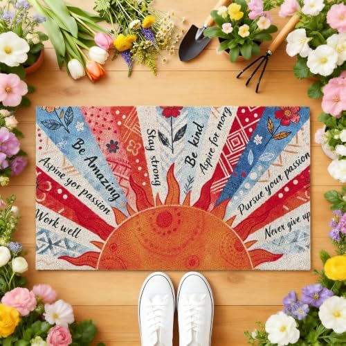 Boho Sun Floral Front Door Mat Non-Slip Welcome Doormat, 17x29 in - Image 2