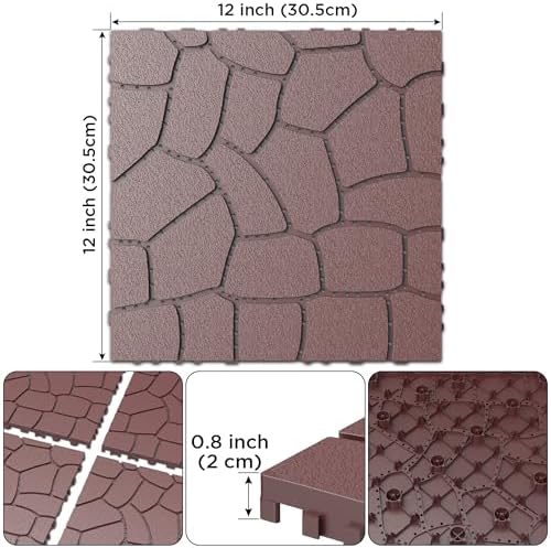 Plastic Interlocking Deck Tiles, 44 Pack, Simulated Gravel, Non-Slip Patio - Image 2