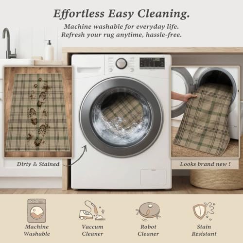 JTJ Easy Jute 2x3 Entryway Rug, Sage Green Plaid Washable Non Slip - Image 6