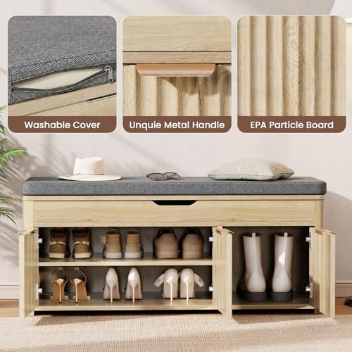 37.4" W Shoe Bench with Storage, Lift Top Entryway Bench - Image 5