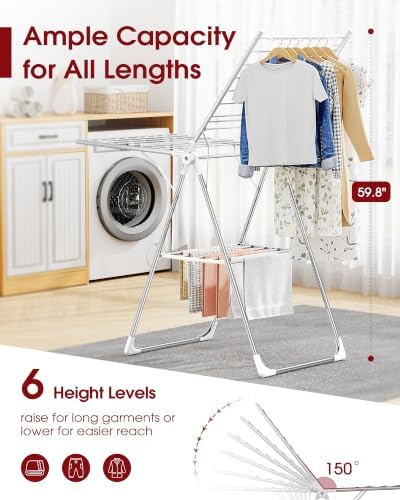 Sakugi Clothes Drying Rack, 55.5" Adjustable Wings, Foldable Design - Image 2