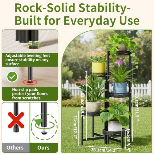 Plant Stand Indoor Outdoor, 5 Tier Corner Metal Flower Display Holder Shelf - Image 3