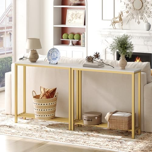 YATINEY Narrow Console Table, 2-Tier Small Sofa Table, 29.5" Thin Entryway - Image 2