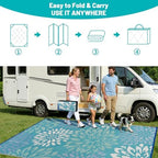 HEBE Waterproof Outdoor Rug 9'x12', Floral Reversible Plastic Patio Rug - Image 5