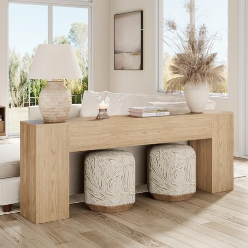 Epecoya 86-Inch Console Table for Living Room, Light Oak Brown - Image 3