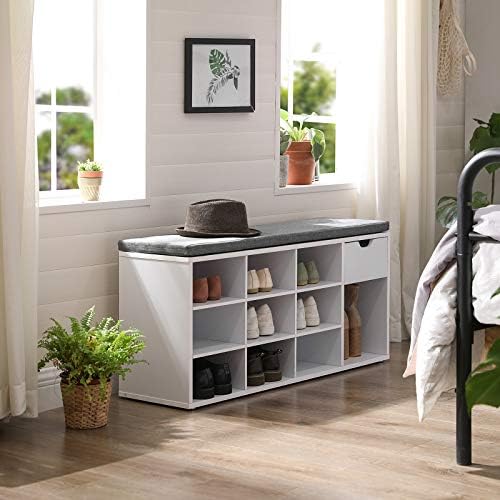 VASAGLE Shoe Bench with Cushion, Storage Bench, 10 Compartments - Image 4