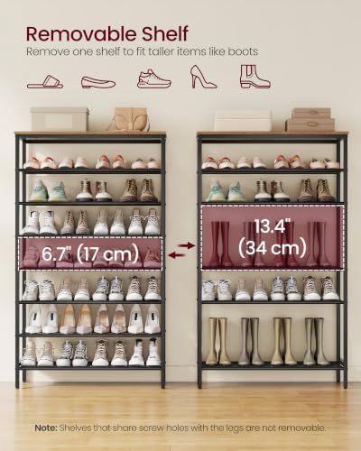 VASAGLE Shoe Rack with 7 Mesh Shelves and 1 Large Top - Image 5