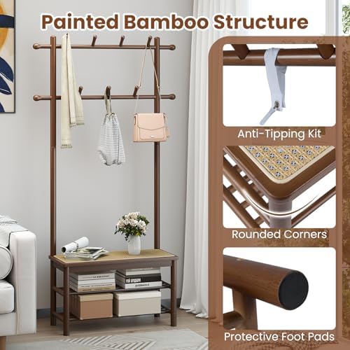 GIANTEX 3-in-1 Hall Tree with Bench and Shoe Storage, 11 Hanging Rods - Image 6