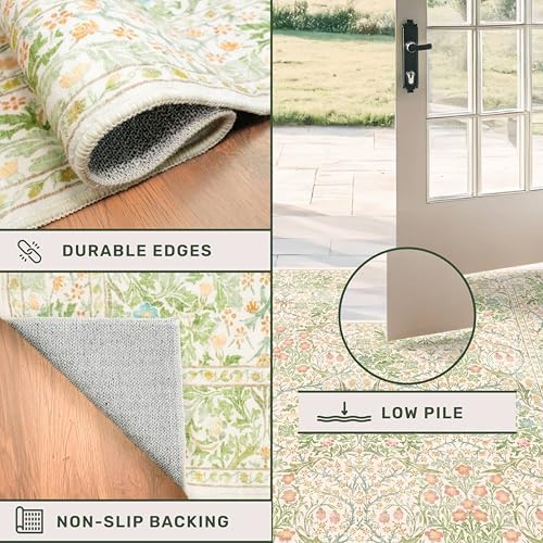 Vintage Washable Beige Green 10x12 Rug - Image 5