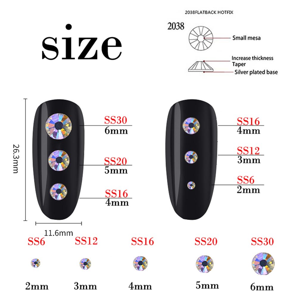 3000 Pieces SS6 2mm Flatback Rhinestones Clear Glass Round Gems Crystals for Nail Art DIY Crafts Clothes Shoes Bags （Light Grey）