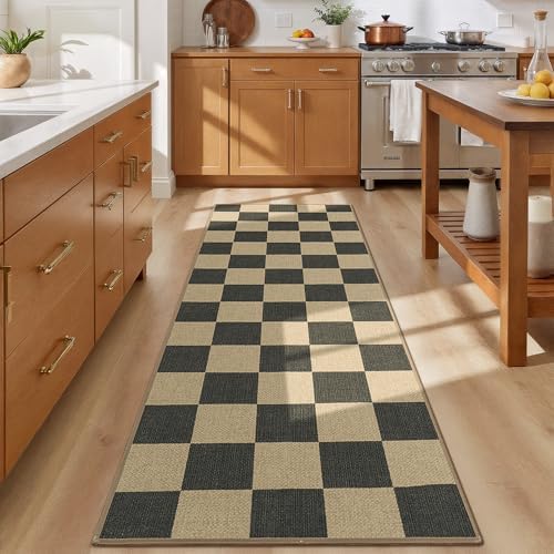 Lessymo Checkered Easy Jute 2x6 Rug, Kitchen Runner Washable Rugs Non Slip - Image 3