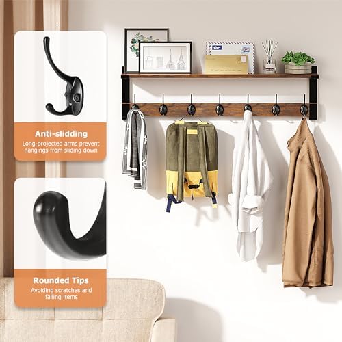 Oraich Wall Hooks with Shelf, 28.7 Inch Coat Rack Wall Mount with Hook - Image 4