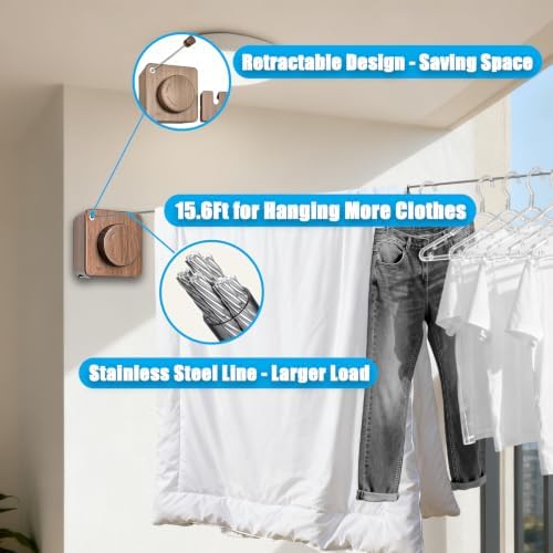 Retractable Clothesline Indoor Outdoor 17.4Ft Non-Sag - Image 2