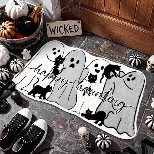 Halloween Bath Mat Spooky Ghost Rugs Washable Gothic Bathroom Floor Carpet by Lamkidle
