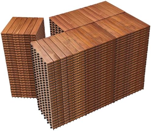 PrimeZone 162 PCS Solid Acacia Wood Interlocking Deck Tiles, Natural Wood by PrimeZone
