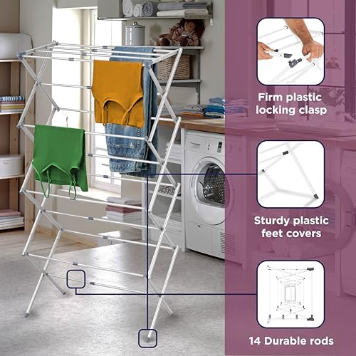 BLACK+DECKER 4-Tier Expandable Collapsible Clothes Drying Rack, Telescopic - Image 4