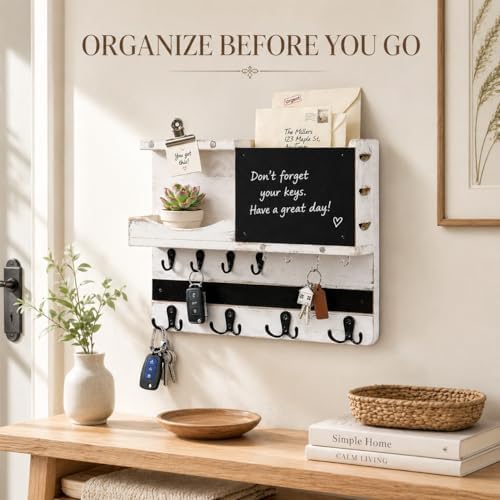 Key Holder Wall Mount with Shelf, Key Hooks - Image 4