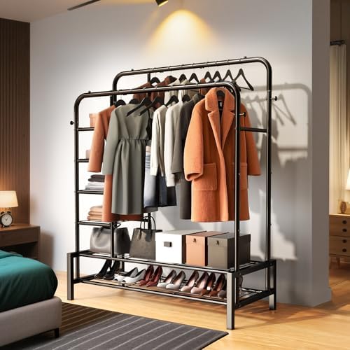 Clothes Rack with Shelves, Double Rods Clothing Rack - Image 6