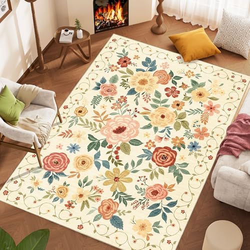 DUKINO 6x9 Area Rugs, Floral Washable Rug - Image 3