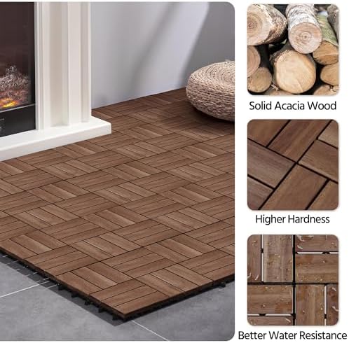 Yaheetech 27PCS Acacia Wood Deck Tiles Interlocking Patio Flooring - Image 4