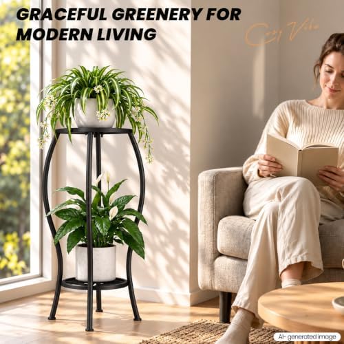 TOSKING 2-Tier Tall Metal Plant Stand, Indoor Outdoor - Image 2
