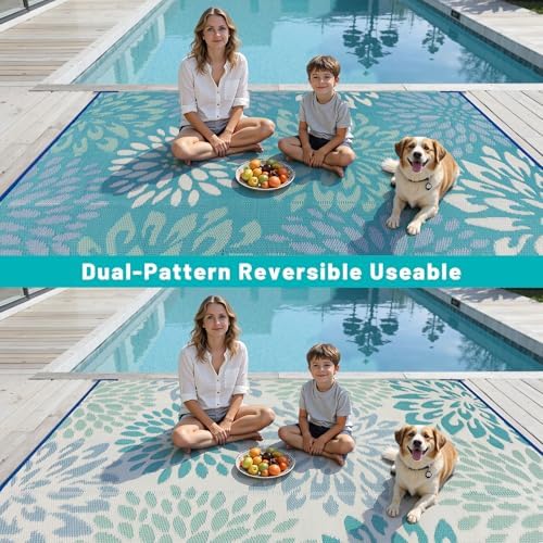 HEBE Waterproof Outdoor Rug 9'x12', Floral Reversible Plastic Patio Rug - Image 6