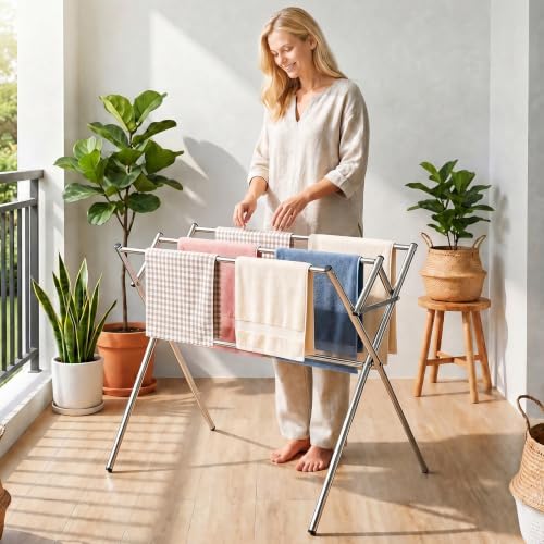 Small Drying Rack for Clothes, Compact 4 Drying Poles Foldable Laundry Rack - Image 2
