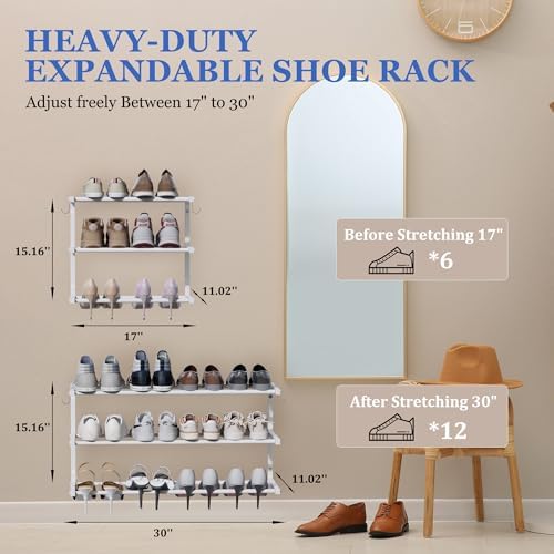 Wall Mounted Shoe Rack, 3 Tier Hanging Shoe Rack Holds 12 Pairs, Space Saving - Image 2