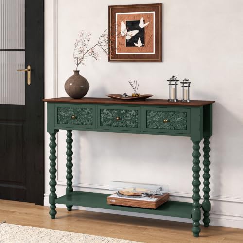 Console Table with 3 Vintage Carved Drawers - Image 3
