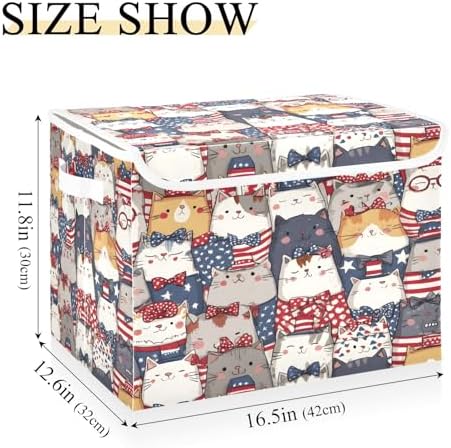 Bolaz Storage Bins with Lids and Handles, National Flag Cat Pattern Storage Box - Image 3