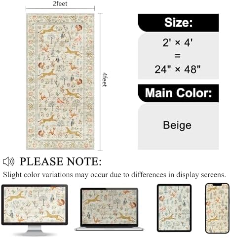 DUKINO 2x4 Rug for Entryway, Animal Washable Runner Rug for Kitchen - Image 2