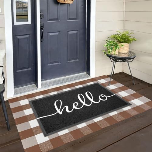KILOCOCO Buffalo Plaid Checkered Rug 3x5 ft Brown and White Front Door Rug - Image 3