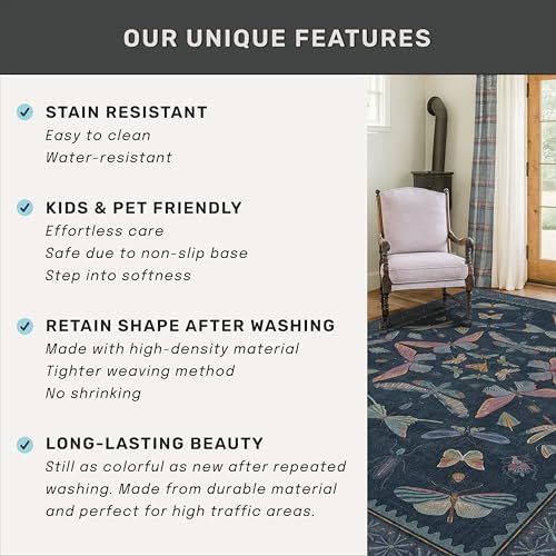 Vintage Dark Blue 4ft Round Area Rug, Washable Soft Circle Rug - Image 6
