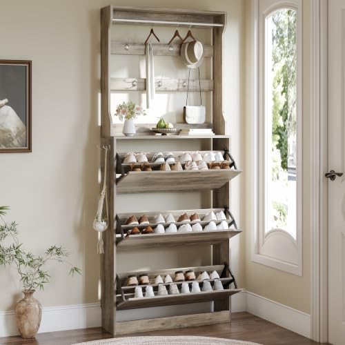 Shoe Cabinet for Entryway with 3 Flip Drawers, Narrow Hidden Slim Freestanding by Xixini