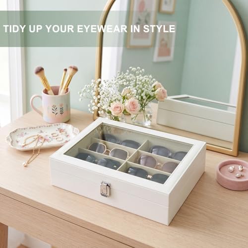 8 Slots Sunglass Organizer, PU Leather Eyewear Display Tray - Image 2