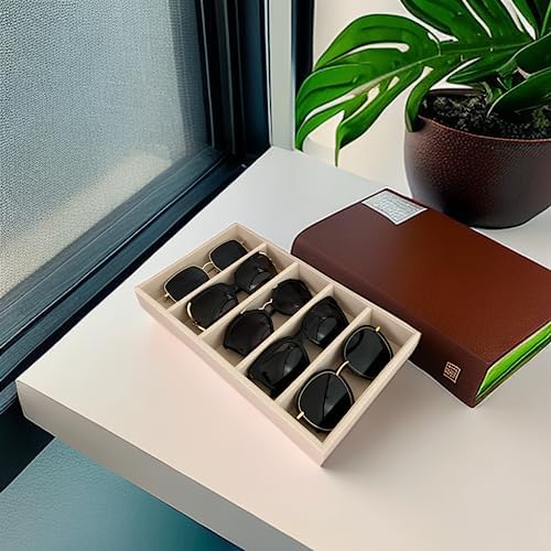 Luxurious 5 Grid Beige Velvet Eyewear Storage Sunglasses Jewelry Tray Organizer - Image 6
