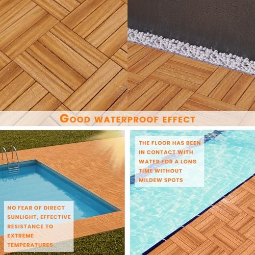 54Pcs Interlocking Deck Tiles, 12x12in Acacia Wood Flooring - Image 3
