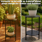 2-Tier Metal Round Side Table Black Accent Coffee Tables Small Space Corner - Image 6