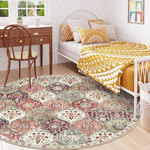Lahome Moroccan Washable Round Area Rug, Soft Round Rug 5ft Non-Slip - Image 4