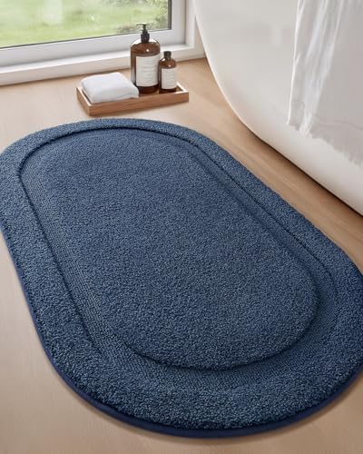 Color&Geometry Oval Blue Bathroom Rugs 42x24, Extra Soft Absorbent Microfiber by COLORG