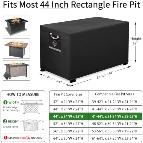 QH.HOME Fire Pit Cover Rectangular 44", 600D Heavy Duty 100% Waterproof - Image 2