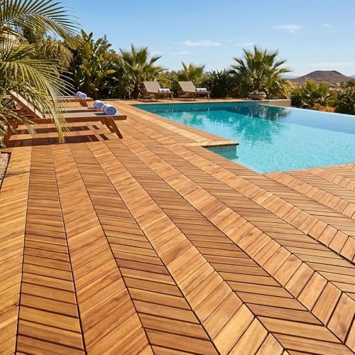 GIANTEX 30 PCS Acacia Wood Deck Tiles, Interlocking Patio Flooring Tiles - Image 3