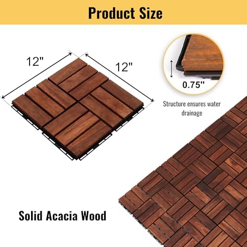 20 PCS Acacia Wood Interlocking Deck Tiles, All-Weather Decking - Image 4